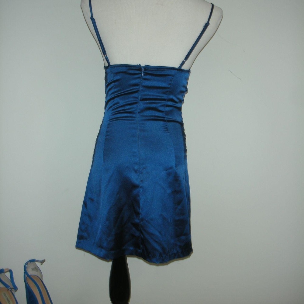 Zara Blue Satin Slip Dress Y2K Party Dress Ruched Mini Cocktail Dress Small - Picture 6 of 8